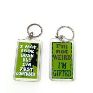 Lot Of 2 Kalan 90s Keychains Sassy Funny Sayings Collectible Keyring Vintage Y2K